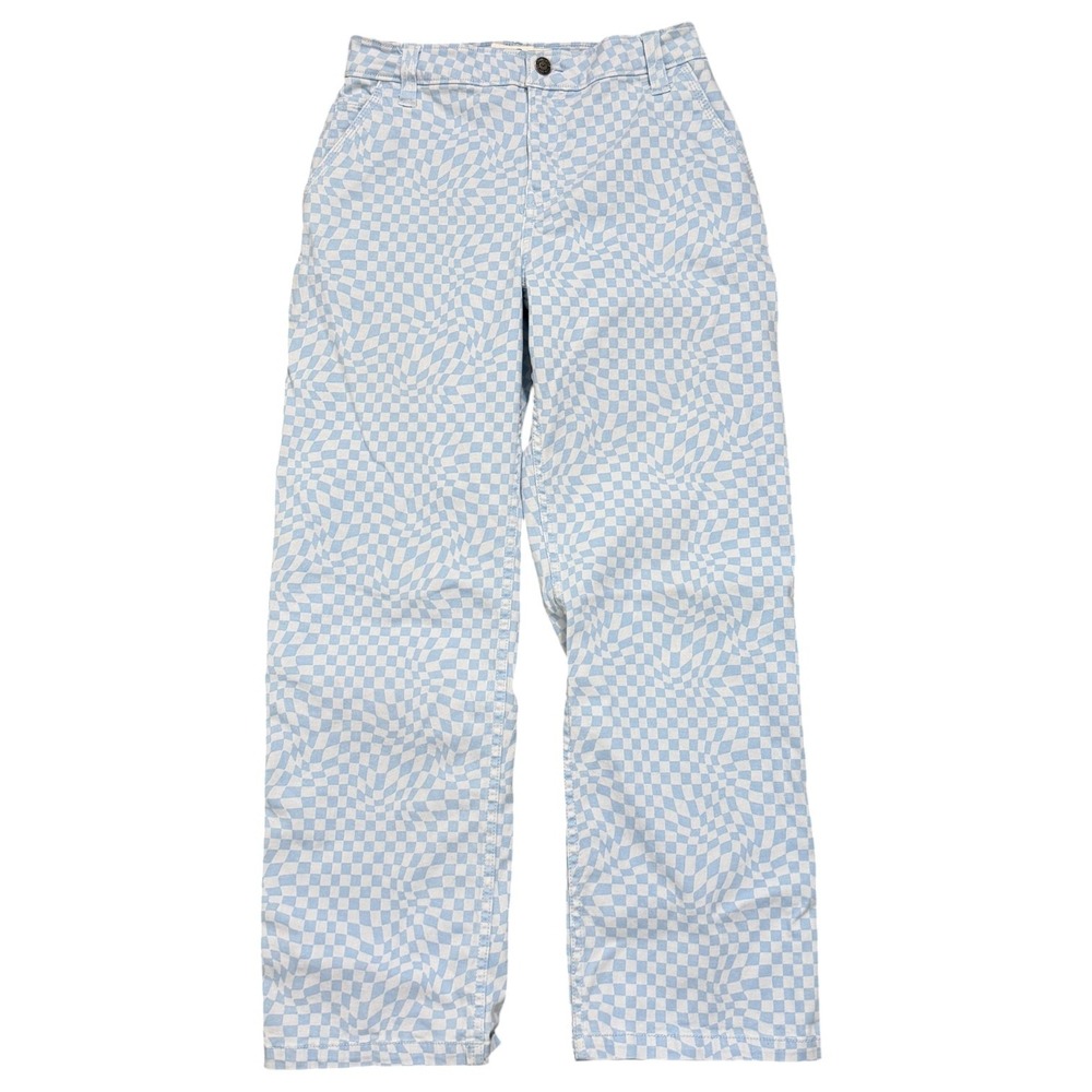 Hollister Psychedelic Retro High Rise Utility Pants Blue Checkerboard SZ 1S W25
